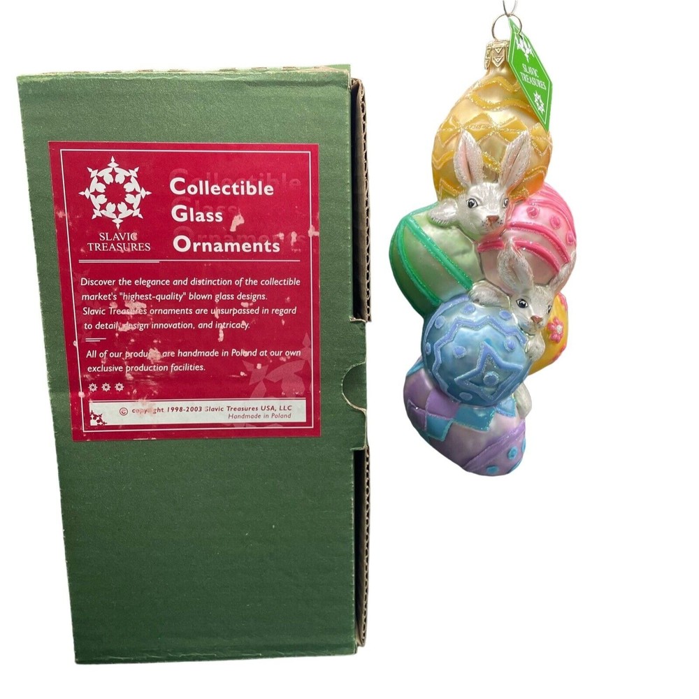 Slavic Treasures Glass Ornament EASTER STACK EGGS and BUNNIES 03-1357 Poland